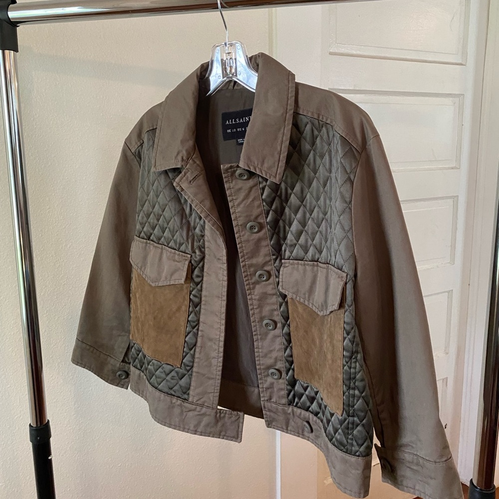 AllSaints Quilted Jacket in Brown and Green